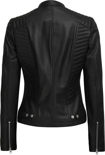 Vista 4 de Decrum Chaqueta de cuero real para mujer - Chaquetas de cuero de cordero negro y marrón para mujer