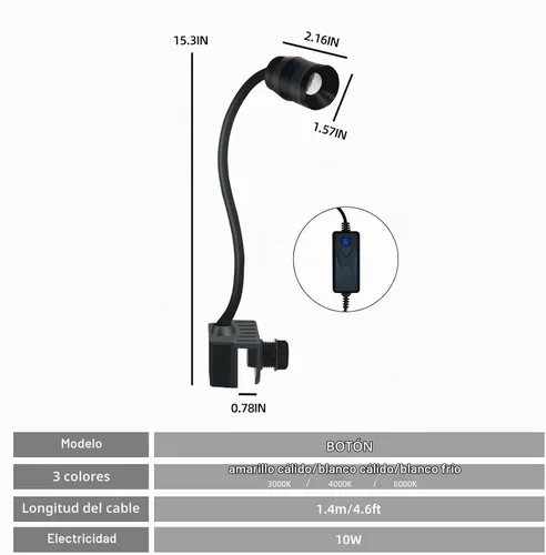 Vista 5 de Upettools Luz LED de espectro completo para acuario, 10 W con zoom
