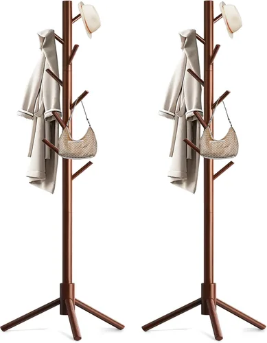 Vista 12 de Aliphon Perchero de madera, perchero independiente con 8 ganchos, árbol de abrigos ajustable de 3 tamaños para sombreros, abrigos, bufandas