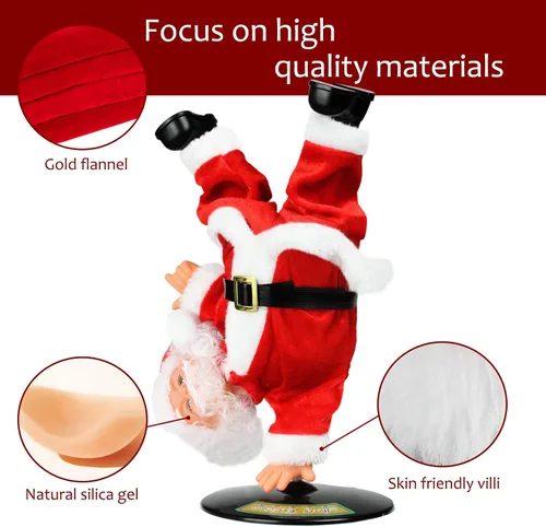 Vista 5 de Gfilay Juguete de peluche de Papá Noel giratorio invertido bailando y cantando, decoraciones navideñas animadas de Papá Noel eléctrico para niños