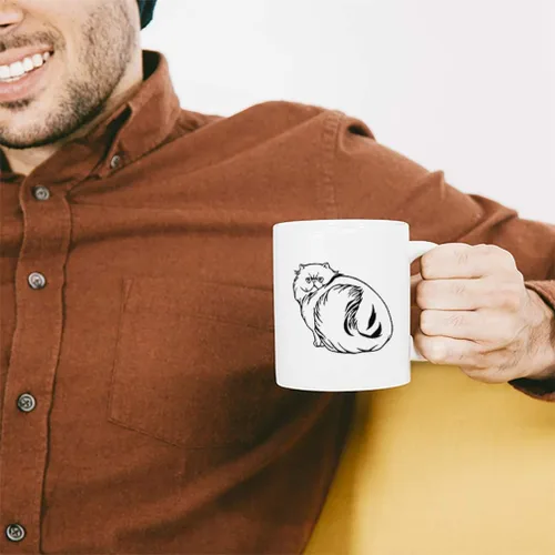 Vista 4 de Taza de café de cerámica de 11 onzas con diseño de gato persa negro y blanco B