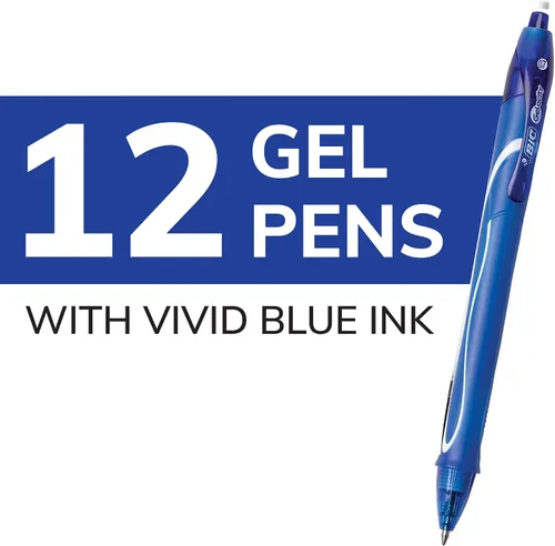 Vista 3 de BIC Gelocity - Bolígrafos de gel de secado rápido azul, punta media (0.7 mm - 1/32 pulgadas), paquete de 12 unidades, bolígrafos de gel retráctiles