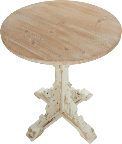 Vista 4 de Deco 79 - Mesa auxiliar de madera con desplazamiento lateral, mesa auxiliar tallada envejecida con parte superior de madera marrón, mesa auxiliar