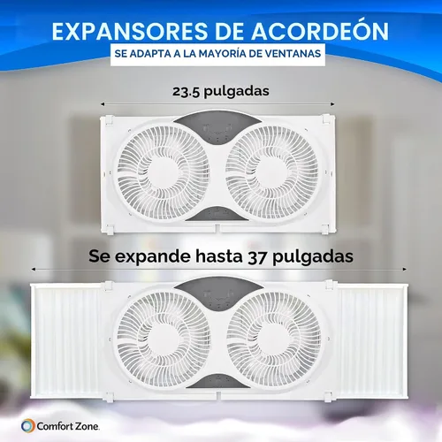 Vista 2 de COMFORT ZONE - Ventilador inteligente WiFi de 9 pulgadas para ventana doble, ventilador de doble hoja de 3 velocidades con aplicación y control
