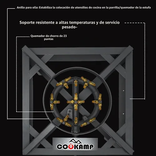 Vista 2 de COOKAMP Quemador de propano para cocinar al aire libre (quemador de chorro de 23 puntas)