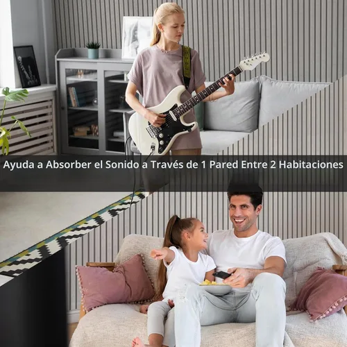 Vista 7 de Paquete de 10 paneles acústicos, paneles de pared insonorizados de 48 x 12 x 0.35 pulgadas, autoadhesivos de alta densidad que absorben el sonido