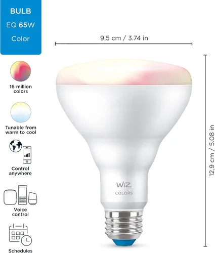 Vista 2 de Bombilla LED inteligente blanca de 65 W BR30 a todo color y ajustable