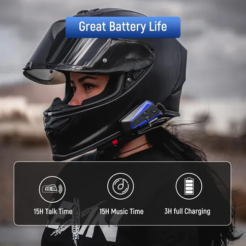 Vista 4 de LEXIN 2 unids b4fm 10 jinetes motocicleta Bluetooth auriculares P5 inflador de neumáticos portátil compresor de aire paquete