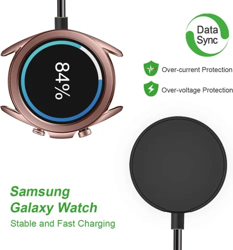 Vista 2 de Compatible con Samsung Galaxy Watch 6/6 Classic/5/5 Pro/4/4 Classic/3/Active 2/Active, 1 paquete de cable de carga inalámbrica USB de repuesto