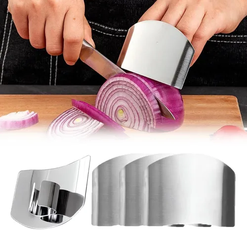 Vista 9 de Protector de dedos de acero inoxidable, 2025 nuevo protector de dedos para cortar alimentos, herramienta de rebanar protector de dedos para cocina