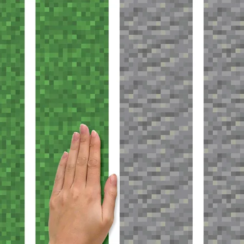 Vista 3 de RoomMates Minecraft - Calcomanías de pared para despegar y pegar, juego de 16 calcomanías, vinilo, verde, gris, marrón, extraíble reposicionable