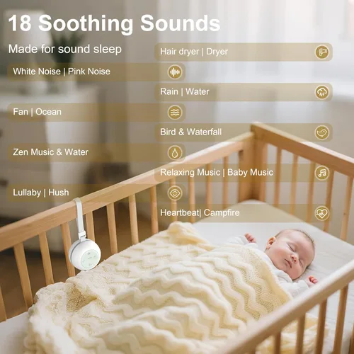 Vista 6 de Máquina de sonido portátil para bebés, niños y adultos, máquina de ruido blanco recargable por USB con función de temporizador, 18 sonidos suaves