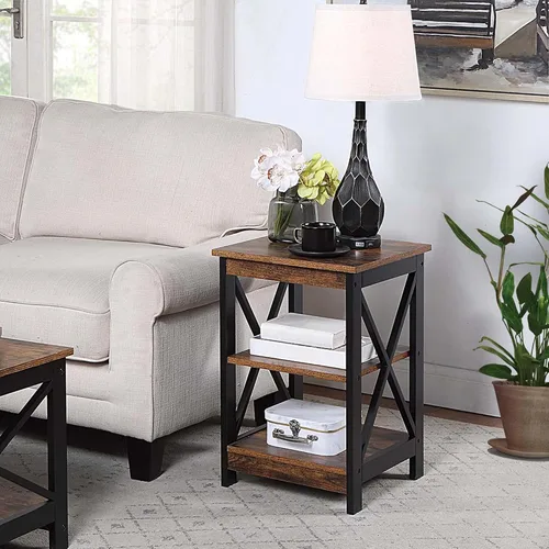 Vista 2 de Convenience Concepts Oxford Mesa Terminal 15.75" - Mesa Moderna de Sala de Estar con Estantes de Almacenamiento, Mesa Auxiliar de Noche Transicional