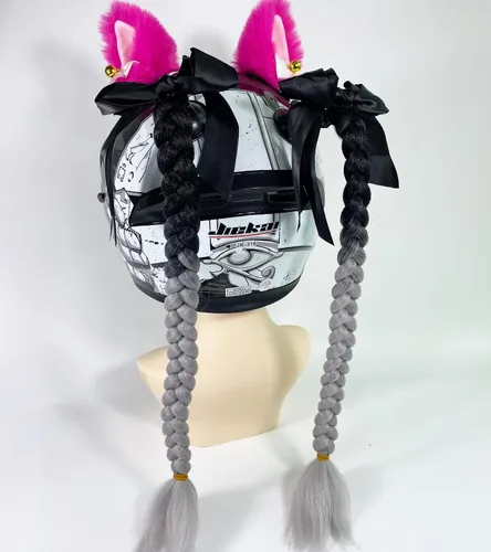 Vista 4 de Extensión de cola de caballo para niñas con ventosa para casco, 2 piezas, accesorios para casco con lazo, coletas para casco de motocicleta