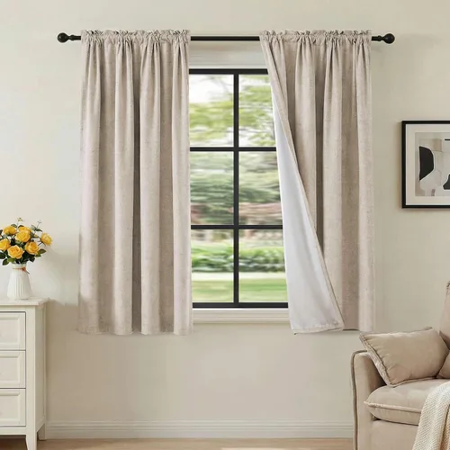 Vista 28 de H.VERSAILTEX Cortinas 100% opacas con aspecto de lino para dormitorio, bloqueo de luz completa, bolsillo para barra, cortinas de ventana gruesas