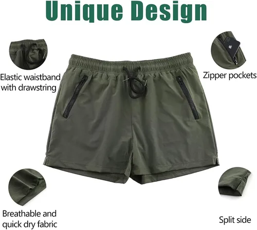 Vista 5 de Rexcyril Pantalones cortos de entrenamiento para hombre, de secado rápido, de 3 pulgadas, para correr, fisicoculturismo, con forro y bolsillos