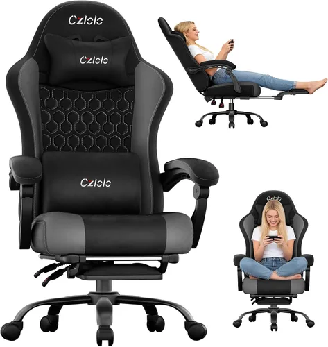Vista 9 de Czlolo Silla de juegos grande y alta de tela con reposapiés extendido
