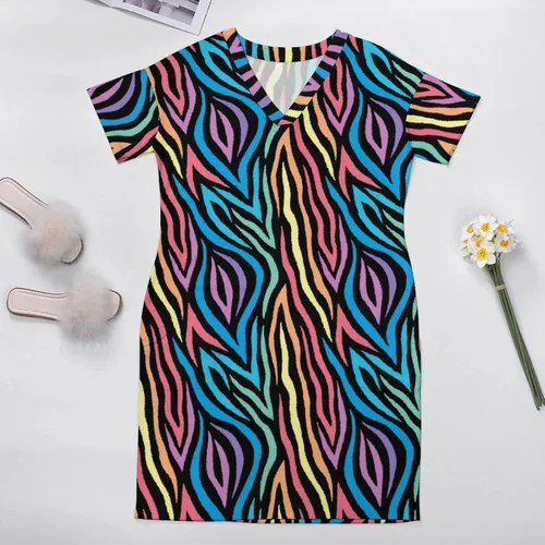 Vista 3 de Vestido casual de verano para mujer, vestido holgado de manga corta, estilo lobo