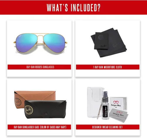 Vista 3 de Ray-Ban RB3025 - Lentes de sol de aviador de metal para hombre y mujer + paquete con kit de cuidado de gafas iWear de diseñador