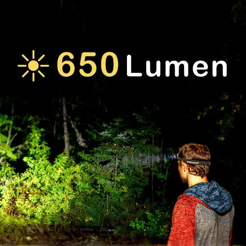 Vista 2 de Everbeam - Linterna de cabeza led recargable H6 Pro, con control de sensor de movimiento, 650 lúmenes de brillo, 30 horas de autonomía, 1200 mAh