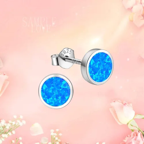 Vista 4 de White Gold Plated Sterling Silver Opal Stud Earrings 3mm-8mm Options, Simulated Opal Dot Studs Hypoallergenic Jewelry