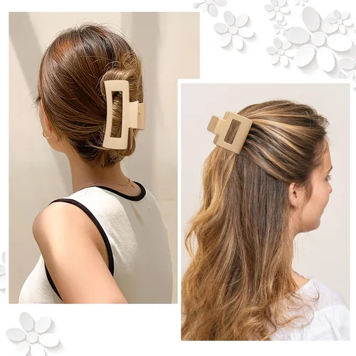 Vista 7 de Juego de 4 pinzas para el cabello, pinzas florales de plátano en estilos rectangulares grandes y pequeños para mujeres y niñas con cabello fino