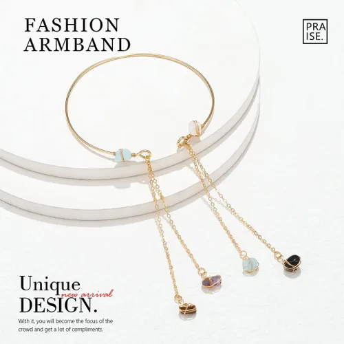 Vista 2 de Jovono Brazalete bohemio con colgante de piedra curativa para la parte superior del brazo, borla abierta, joyería delicada para el brazo para mujer