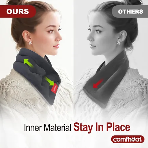 Vista 4 de Almohadilla térmica para el cuello apta para microondas para aliviar el dolor, compresa caliente húmeda, calentador de cuello para microondas