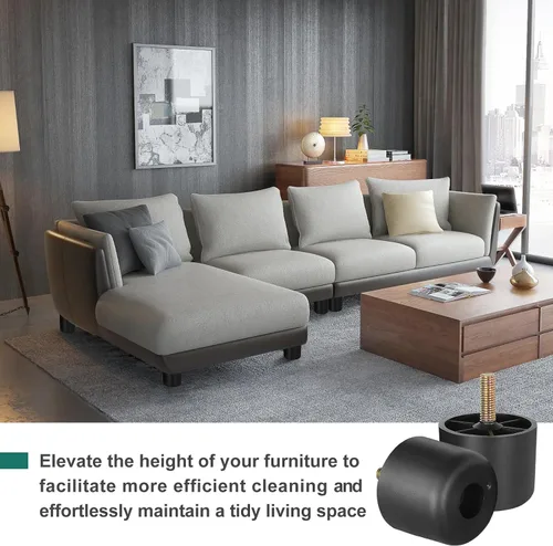 Vista 5 de 4 patas de plástico para muebles de 1-1/2 pulgadas, patas de sofá negras, patas redondas para muebles, patas de repuesto para sofá con tuercas