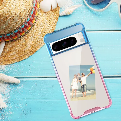 Vista 3 de Funda para Google Pixel 8 Pro, funda transparente con bonito degradado para teléfono, TPU reforzado, parte trasera de policarbonato duro, funda