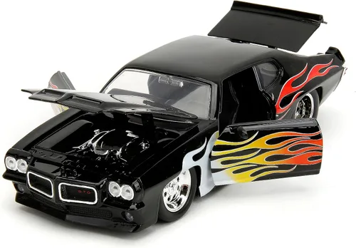 Vista 6 de Jada Big Time Muscle 1:24 1971 Pontiac GTO - Coche fundido a presión, juguetes para niños y adultos (llamas negras)