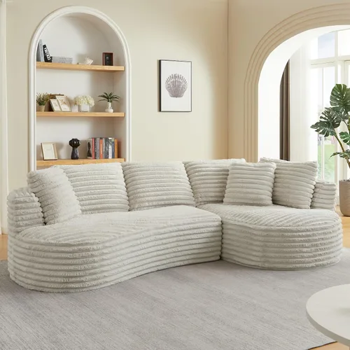Vista 19 de KEVINSPACE Sofá curvo de 101 pulgadas, 4 asientos, moderno sofá de tela boucle de lujo, sofás de respaldo curvado de mediados de siglo, moderno