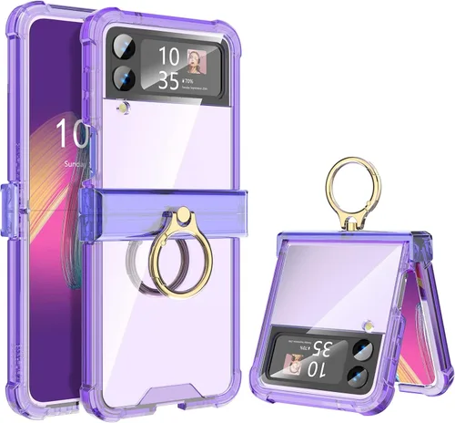 Vista 9 de Funda para Galaxy Z Flip 3 con protección de bisagra transparente para Samsung Flip 3 con función atril para Samsung Galaxy Z Flip 3 5G (2021)
