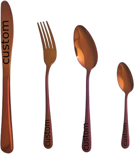 Vista 7 de Juego de cubiertos personalizado de acero inoxidable, cuchillo grabado, tenedores, cuchara, nombres personalizados se grabarán en tu vajilla, regalo
