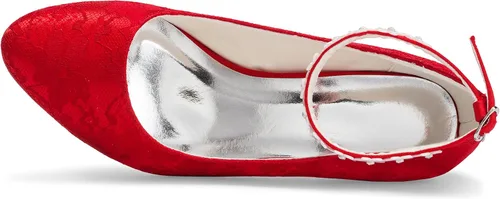 Vista 7 de JIAJIA 62311A - Zapatos de novia para mujer, punta cerrada, tacón grueso, con encaje de satén, zapatos de boda con flores de satén
