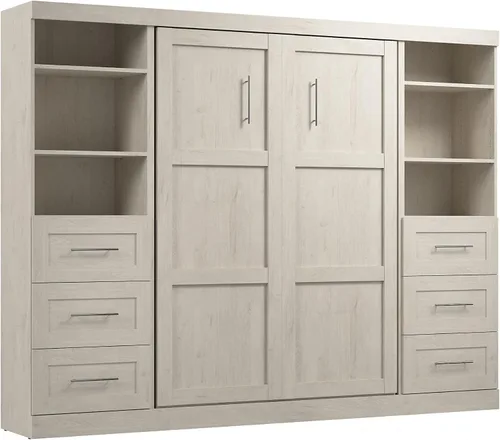 Vista 34 de Bestar Pur Queen Cama Murphy con gabinetes de almacenamiento de armario, marrón rústico de 115 pulgadas, arreglo para dormir que ahorra espacio