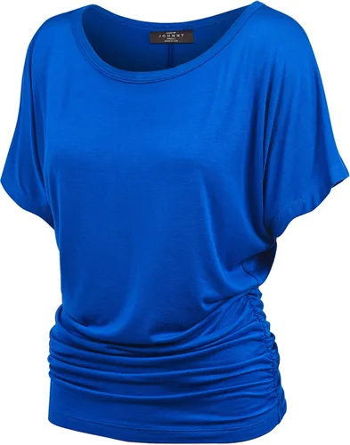Vista 26 de Made By Johnny Camiseta de manga corta Dolman con cuello barco y dobladillo curvado para mujer, ajuste holgado Wt1037_aqua