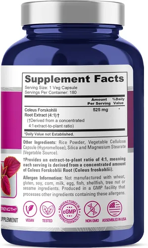 Vista 2 de NusaPure Forskohlii Cápsulas, 525 mg, 180 cápsulas vegetales (sin OMG, veganas)