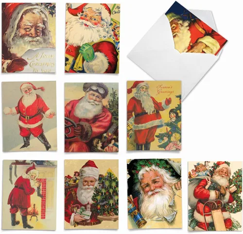 Vista 15 de The Best Card Company - 10 tarjetas navideñas de Santa con sobres - Juego surtido en caja, tarjetas navideñas para niños (4 x 5.12 pulgadas) - Pies