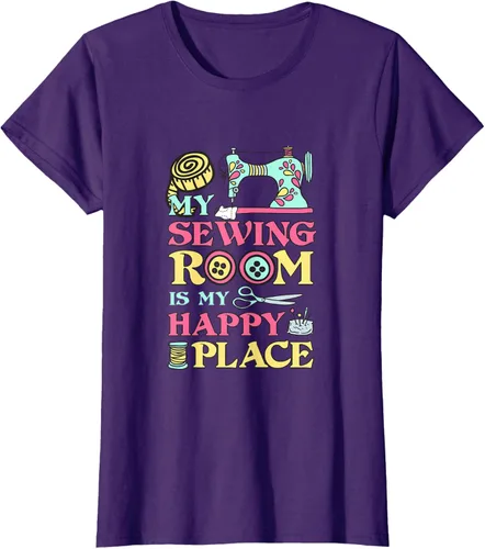 Vista 8 de Costura is my Happy Place diseño de una playera, mujer S, Arándano