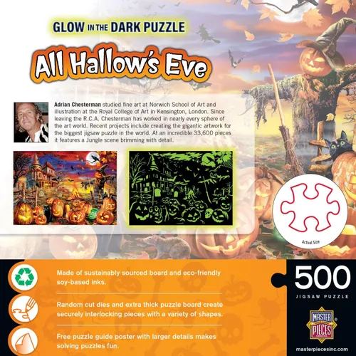 Vista 3 de MasterPieces Rompecabezas de Halloween de 500 piezas que brillan en la oscuridad – All Hallow's Eve – 15 x 21 pulgadas