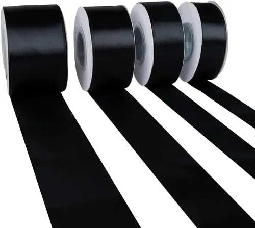 Vista 4 de Craft County - Cinta de satén de doble cara de 1 pulgada - Negro - 25 yardas (75 pies) - Ideal para proyectos de manualidades, envoltura, bodas