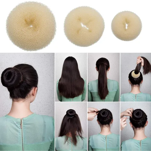 Vista 5 de WILLBOND Juego de moldeador de moño, 3 donas para el cabello, 2 marcadores de moño, 4 herramientas de cola de caballo, 10 pines y 2 bandas