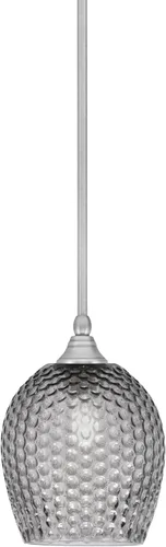 Vista 209 de Toltec Lighting Tallo Colgado Mini colgante, acabado de cobre negro, 3.5" cuadrado humo burbuja vidrio