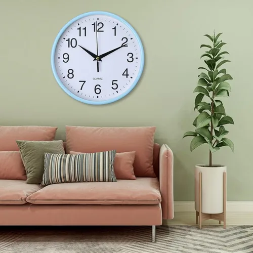 Vista 7 de Reloj de pared redondo azul moderno, funciona con pilas, fácil de leer, 7.9 in de diámetro