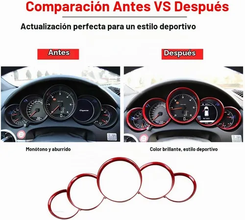 Vista 3 de 5 anillos rojos para tablero de instrumentos para Porsche Cayenne, 911, Panamera