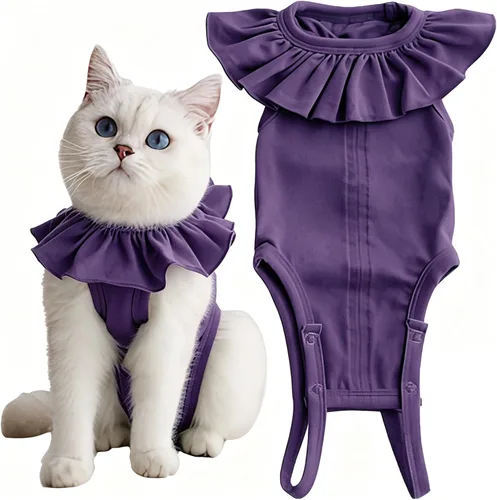 Vista 7 de Traje de recuperación para gatos para heridas abdominales y enfermedades de la piel, camisa quirúrgica transpirable para después de la cirugía