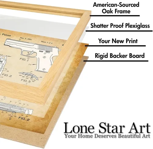Vista 5 de Lone Star Art Sig Sauer 226 - Impresión de patente de pistola enmarcada de 11 x 14 pulgadas para pared, póster de pistola de cueva de hombre, regalo