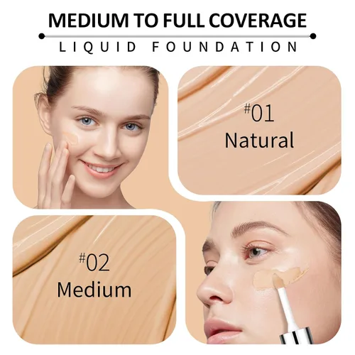 Vista 6 de Base líquida de cobertura completa, maquillaje facial impecable mate - mediano Base ligera de textura cremosa, hidratante y suavizante, a prueba