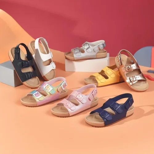 Vista 8 de Sandalias ajustables de doble hebilla para niñas y niños, zapatos de verano ligeros con velcro para niños pequeños y grandes